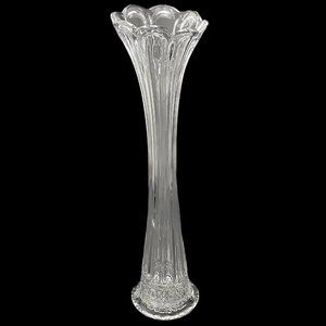 Antique 1880s Bryce Higbee Vase Cut Log Ethol Swung Stretched Glass Scalloped